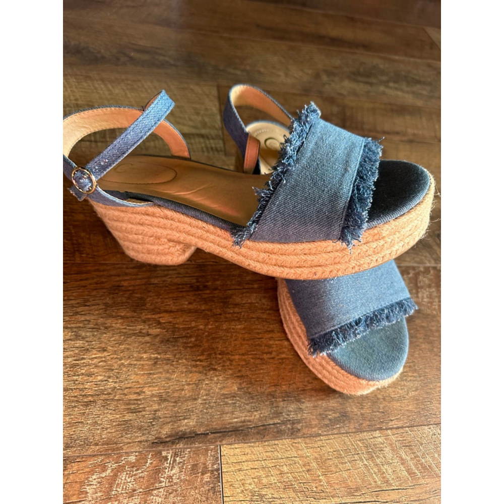 Women's Comfort Blue Denim Espadrille Wedge Sandals Size 9